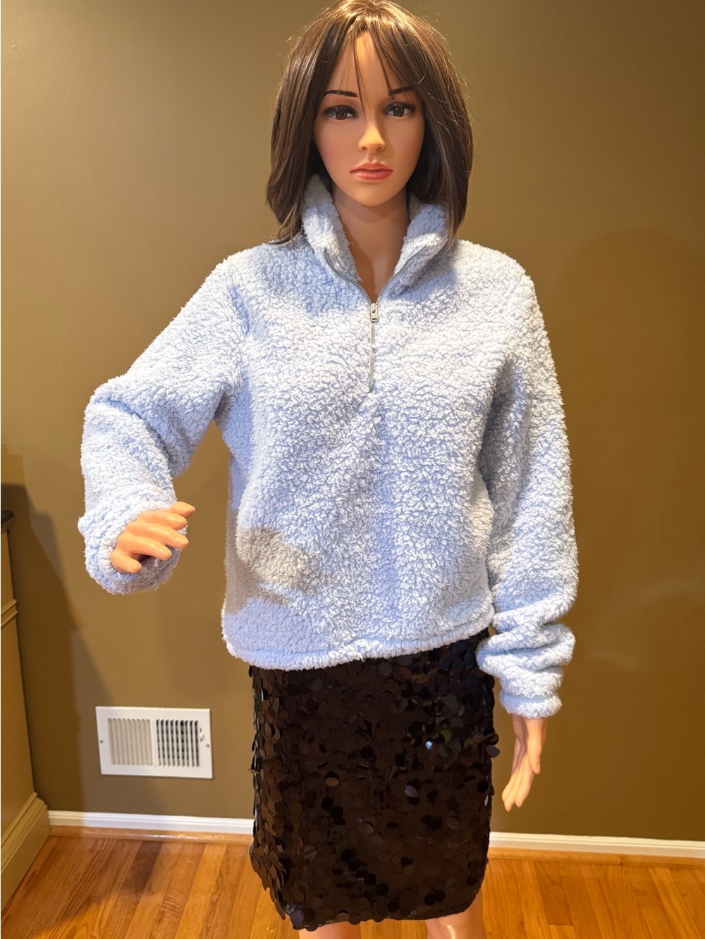 Hollister Light Blue Sherpa Half-Zip Teddy Jacket